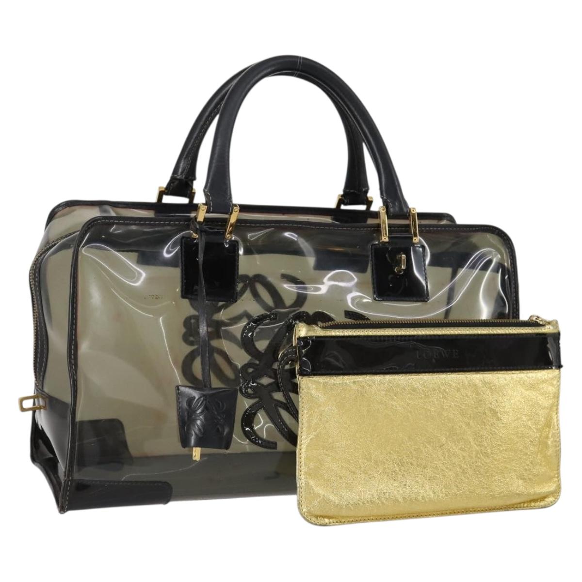 LOEWE Anagram Amazona 36 Hand Bag Vinyl Leather Black Gold Auth mr1599