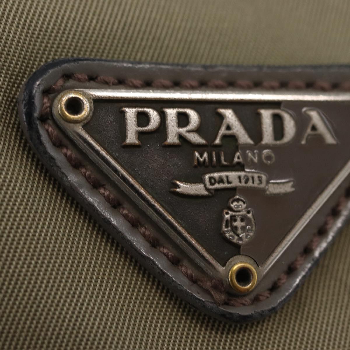 PRADA Shoulder Bag Nylon Khaki Silver Auth mr1600