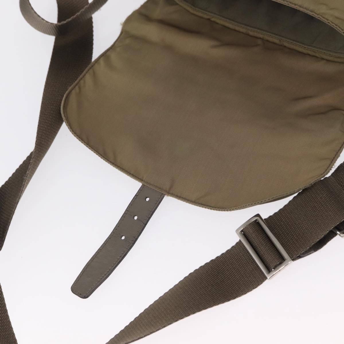 PRADA Shoulder Bag Nylon Khaki Silver Auth mr1600