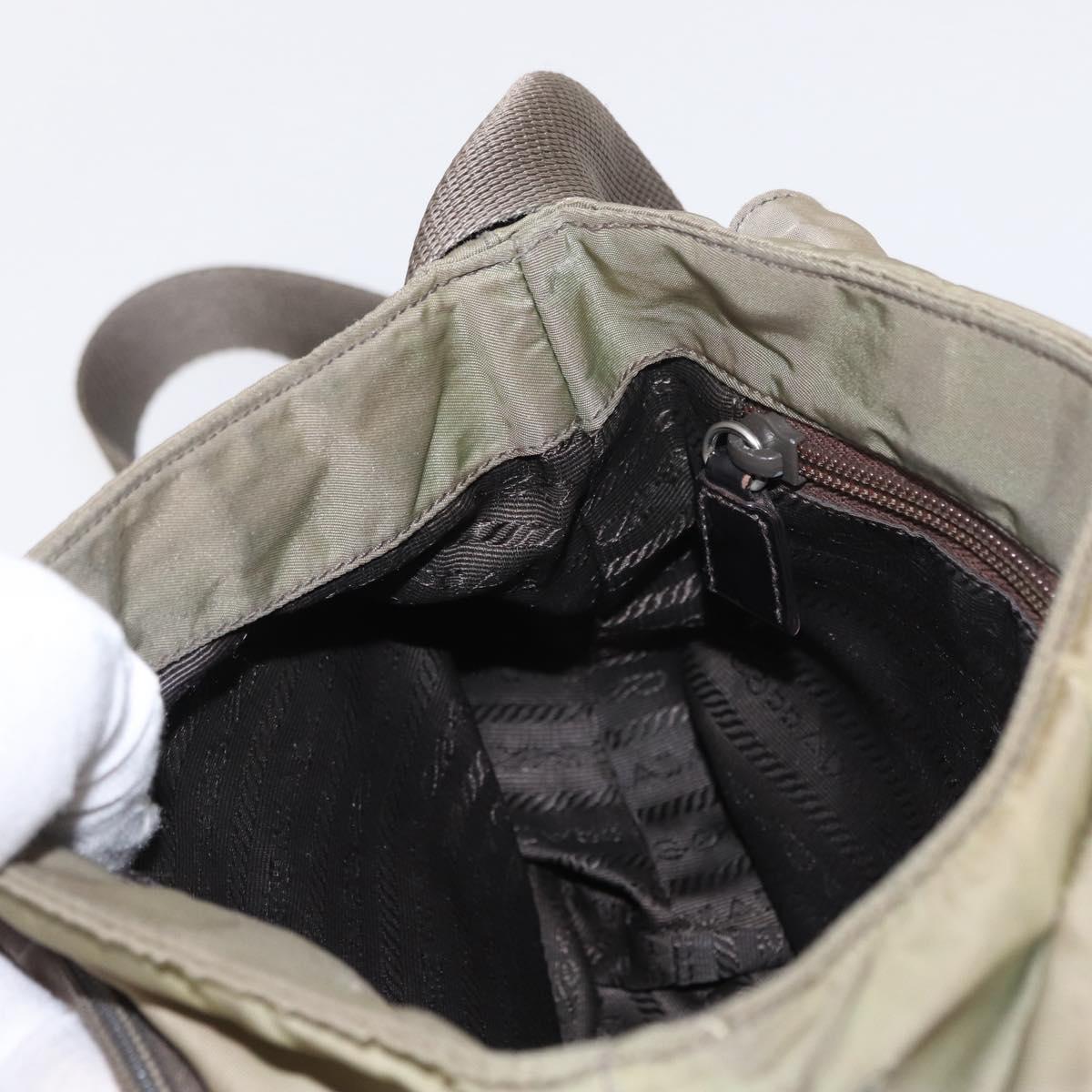 PRADA Shoulder Bag Nylon Khaki Silver Auth mr1600