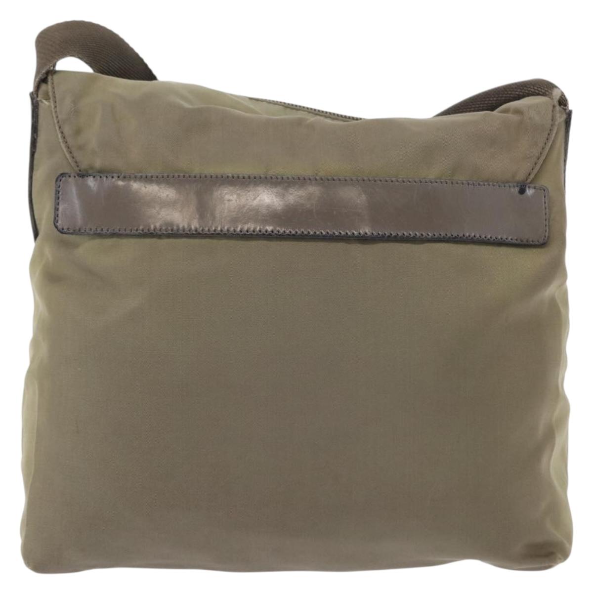PRADA Shoulder Bag Nylon Khaki Silver Auth mr1600