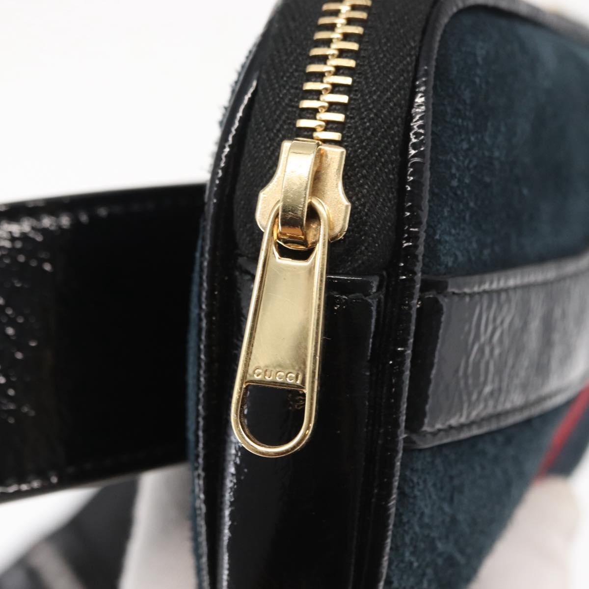 GUCCI Sherry Line Waist Bag Suede Enamel Navy gold 519308 Auth mr1606