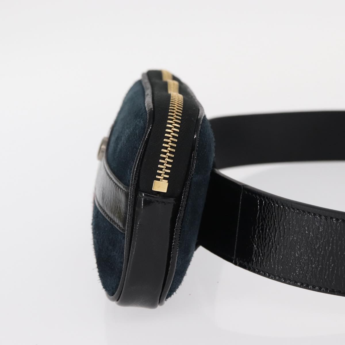 GUCCI Sherry Line Waist Bag Suede Enamel Navy gold 519308 Auth mr1606