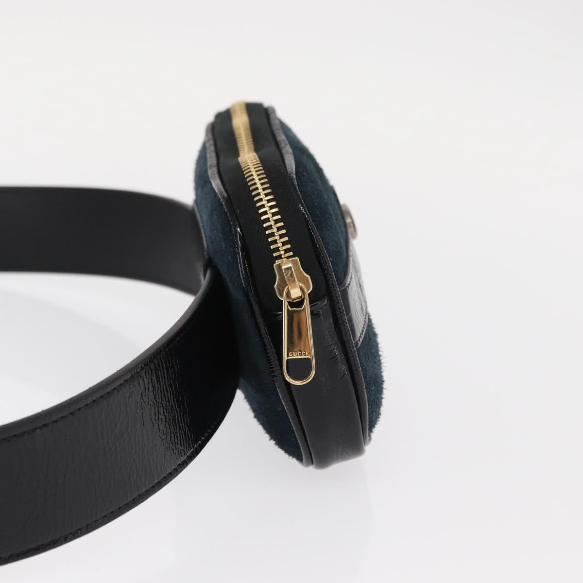 GUCCI Sherry Line Waist Bag Suede Enamel Navy gold 519308 Auth mr1606