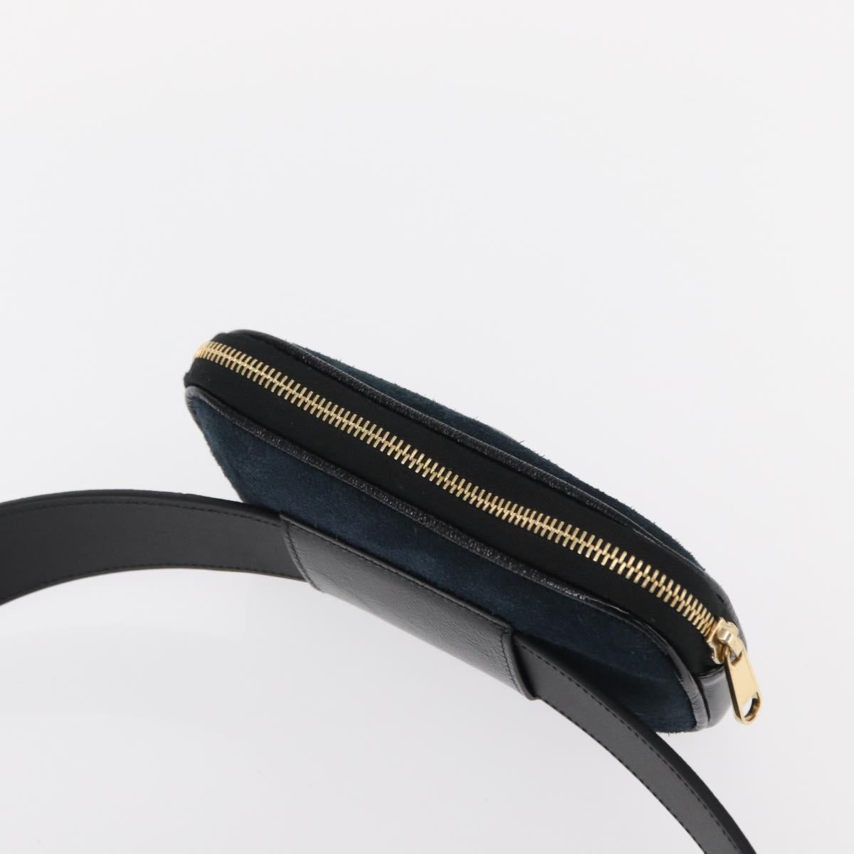 GUCCI Sherry Line Waist Bag Suede Enamel Navy gold 519308 Auth mr1606