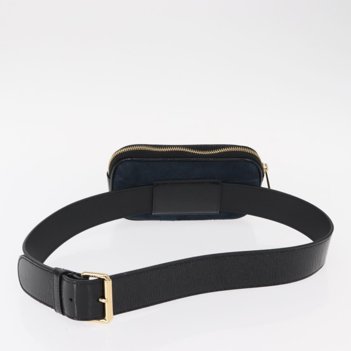 GUCCI Sherry Line Waist Bag Suede Enamel Navy gold 519308 Auth mr1606