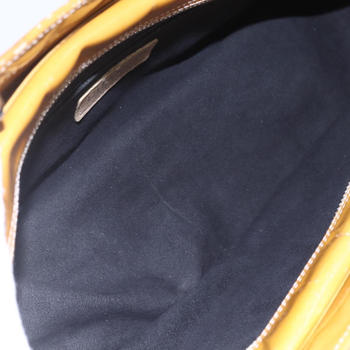 CHANEL Chain Shoulder Bag Patent leather Yellow Silver CC Auth mr1607