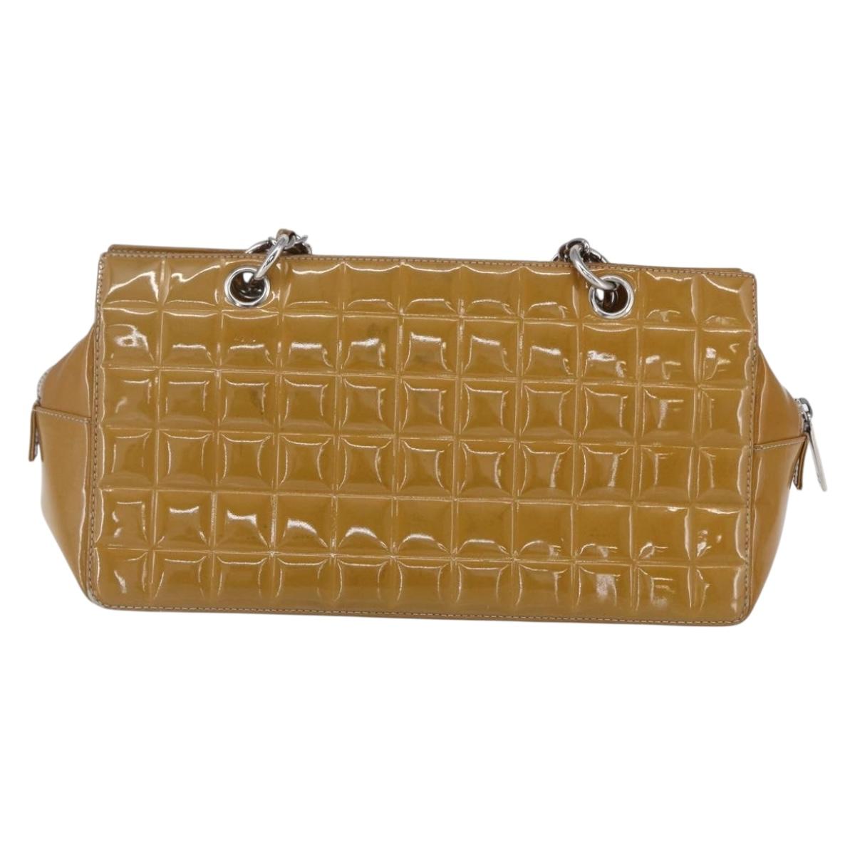 CHANEL Chain Shoulder Bag Patent leather Yellow Silver CC Auth mr1607