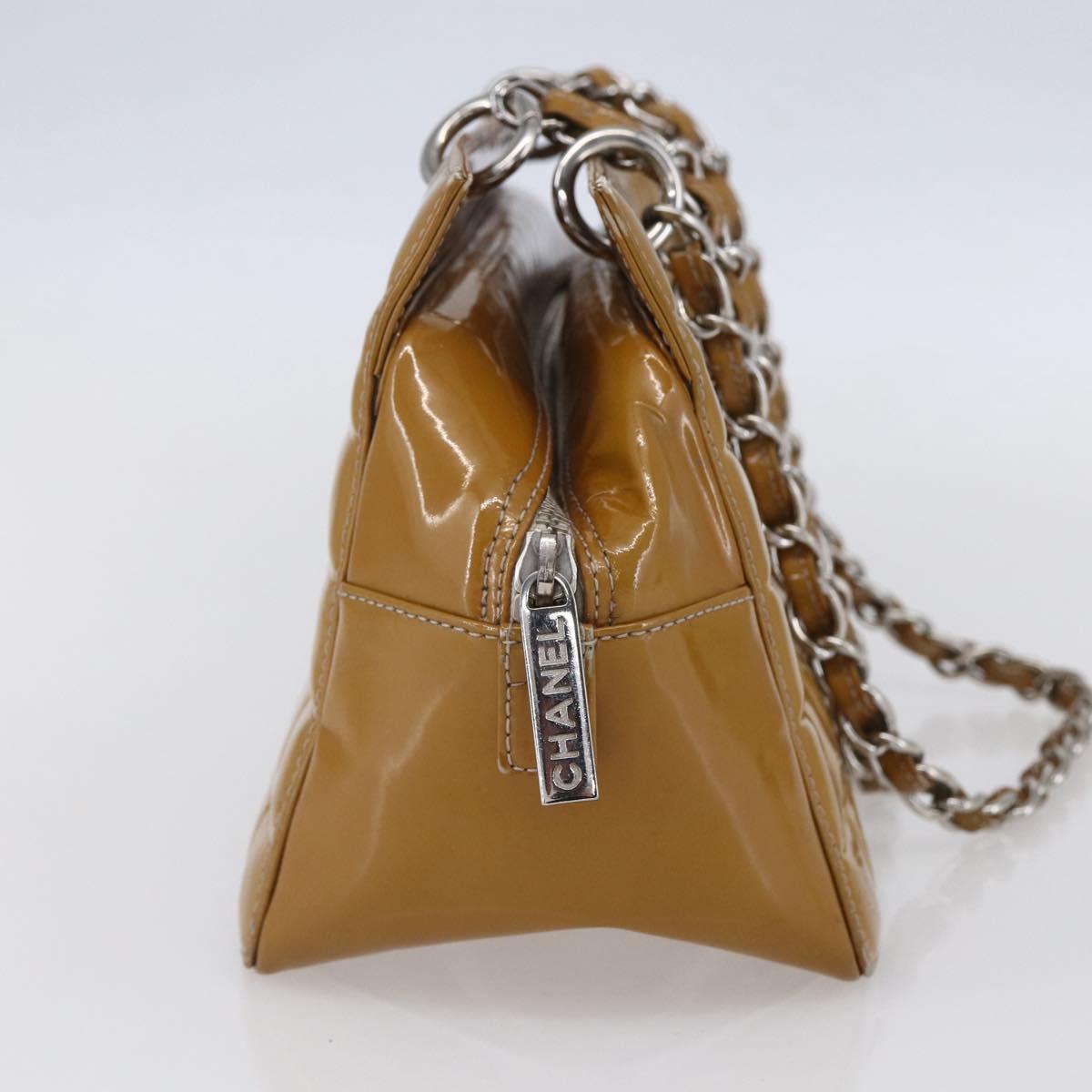CHANEL Chain Shoulder Bag Patent leather Yellow Silver CC Auth mr1607