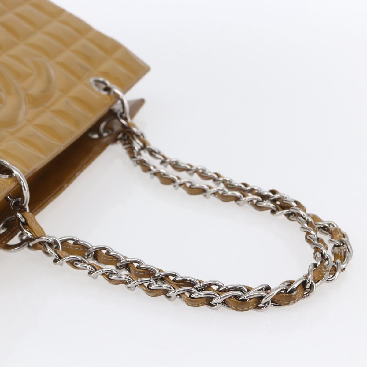 CHANEL Chain Shoulder Bag Patent leather Yellow Silver CC Auth mr1607