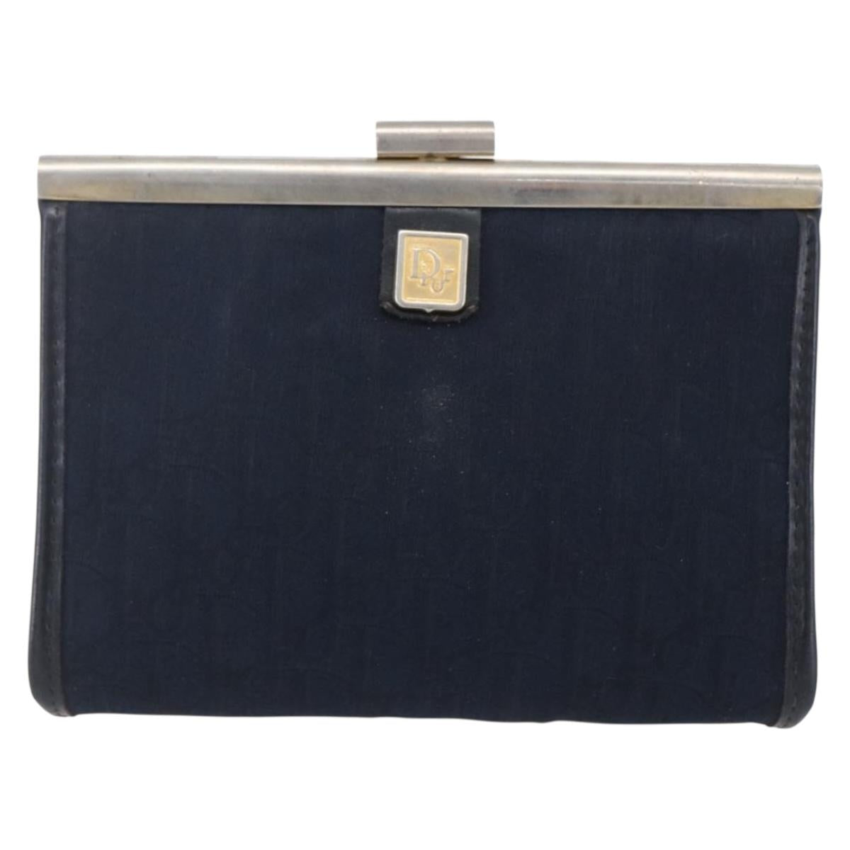 Christian Dior Trotter Canvas Mini Clutch Bag Navy Gold Auth mr1614