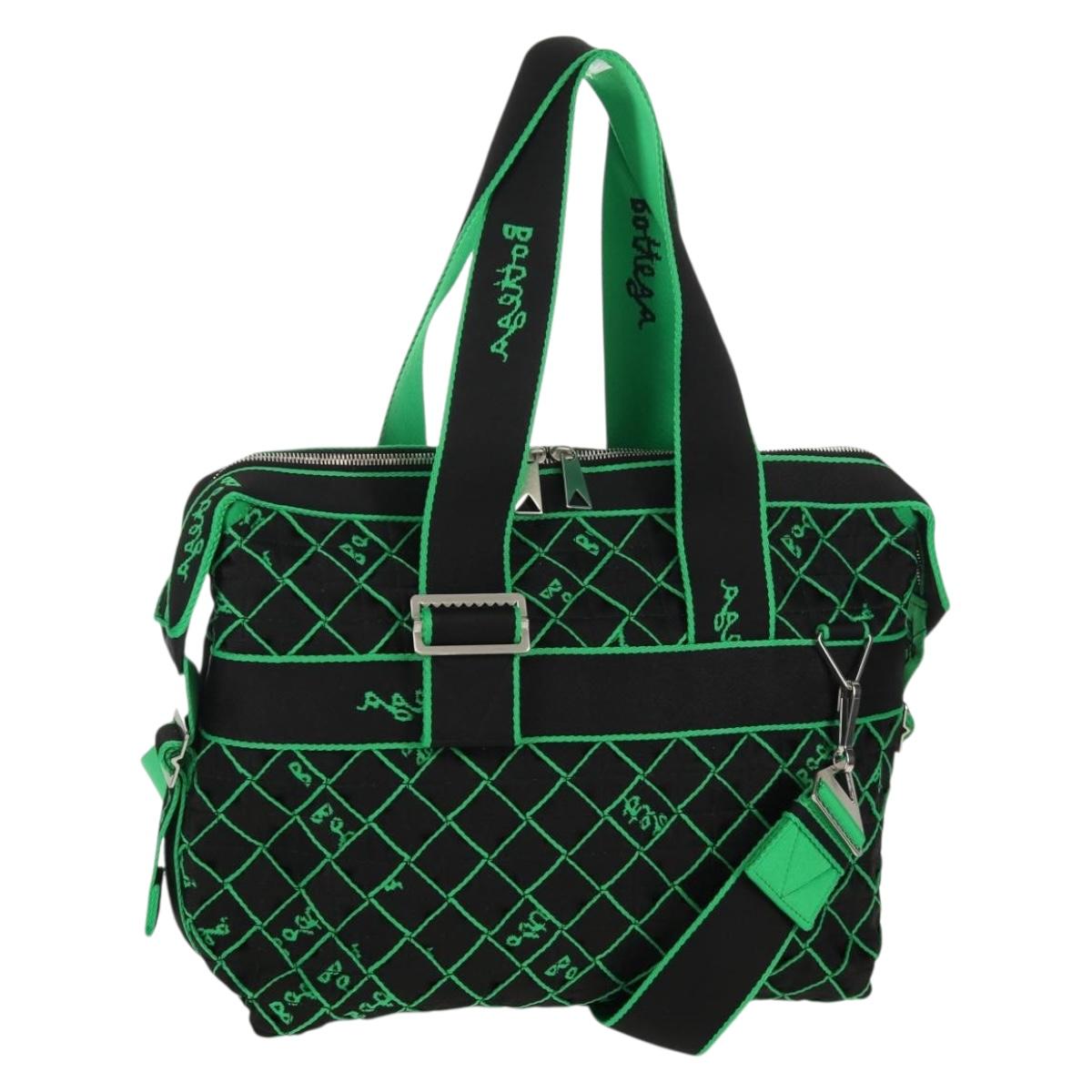 BOTTEGA VENETA Hand Bag Canvas 2way Green Black Silver Auth mr1618M