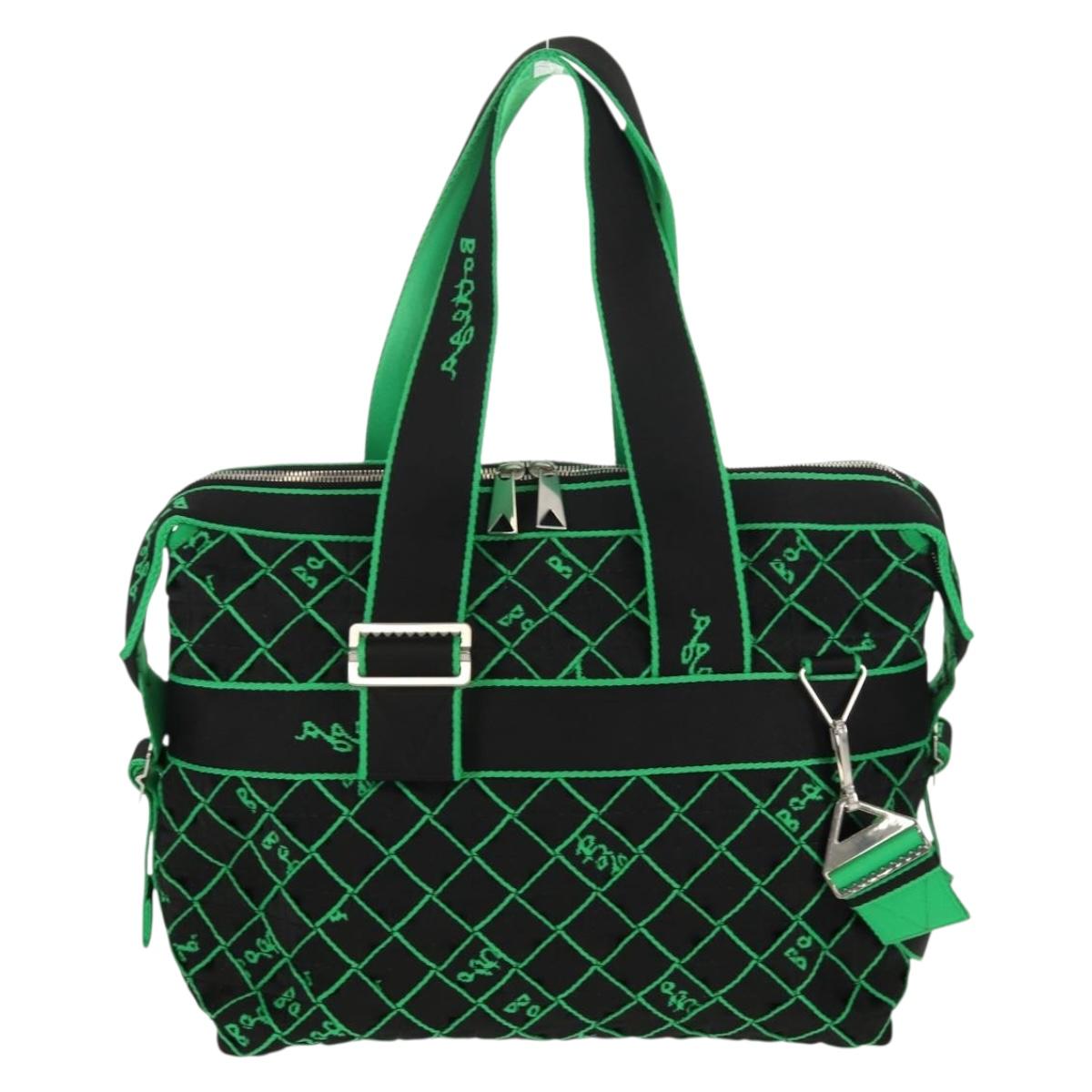 BOTTEGA VENETA Hand Bag Canvas 2way Green Black Silver Auth mr1618M