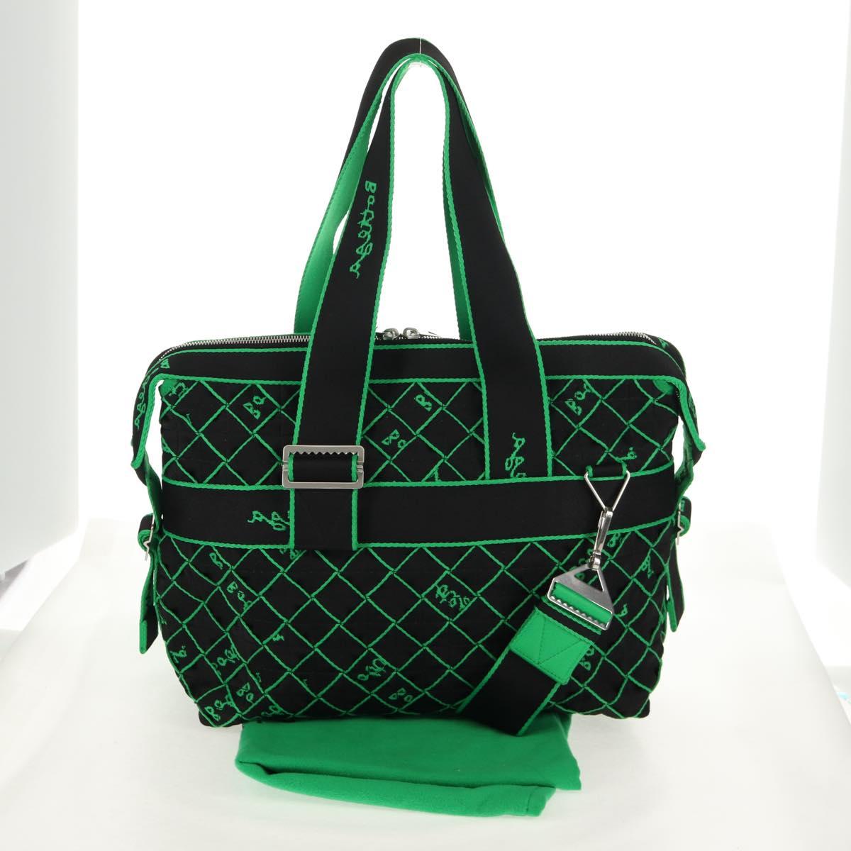 BOTTEGA VENETA Hand Bag Canvas 2way Green Black Silver Auth mr1618M