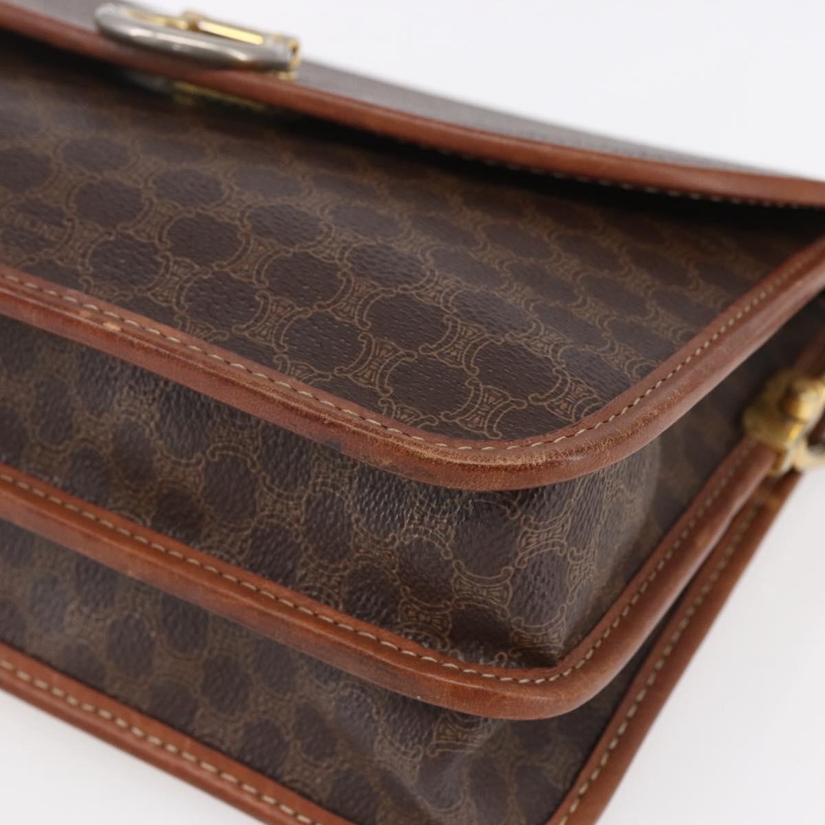 CELINE Macadam Canvas Shoulder Bag PVC Leather Brown Gold Auth mr1621