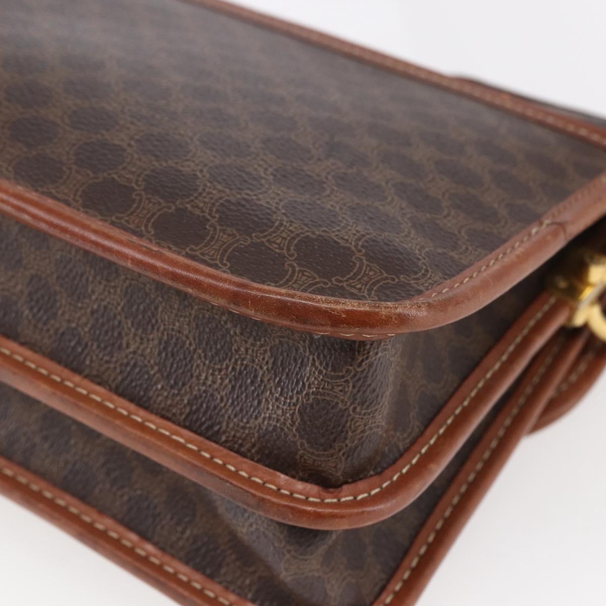 CELINE Macadam Canvas Shoulder Bag PVC Leather Brown Gold Auth mr1621