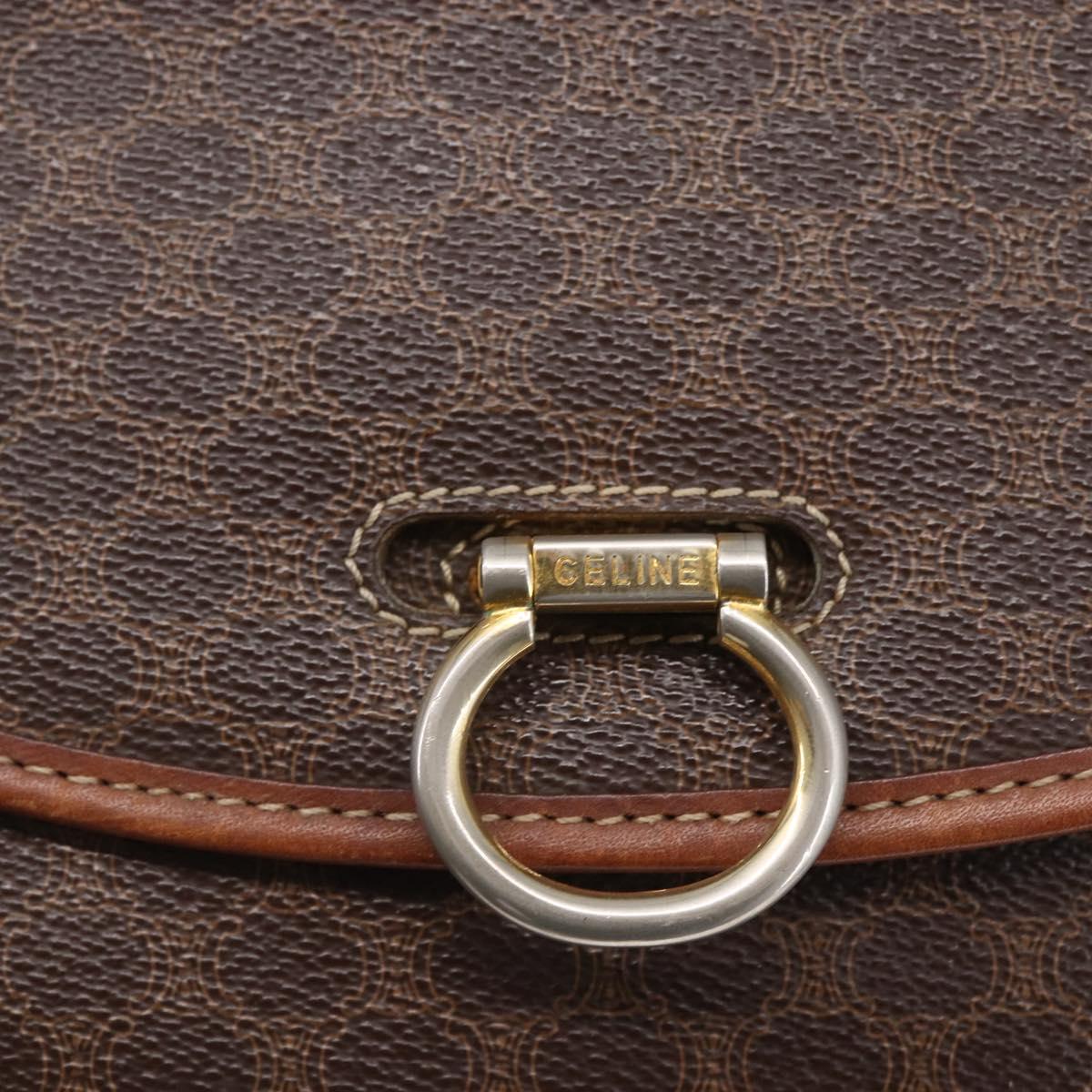 CELINE Macadam Canvas Shoulder Bag PVC Leather Brown Gold Auth mr1621