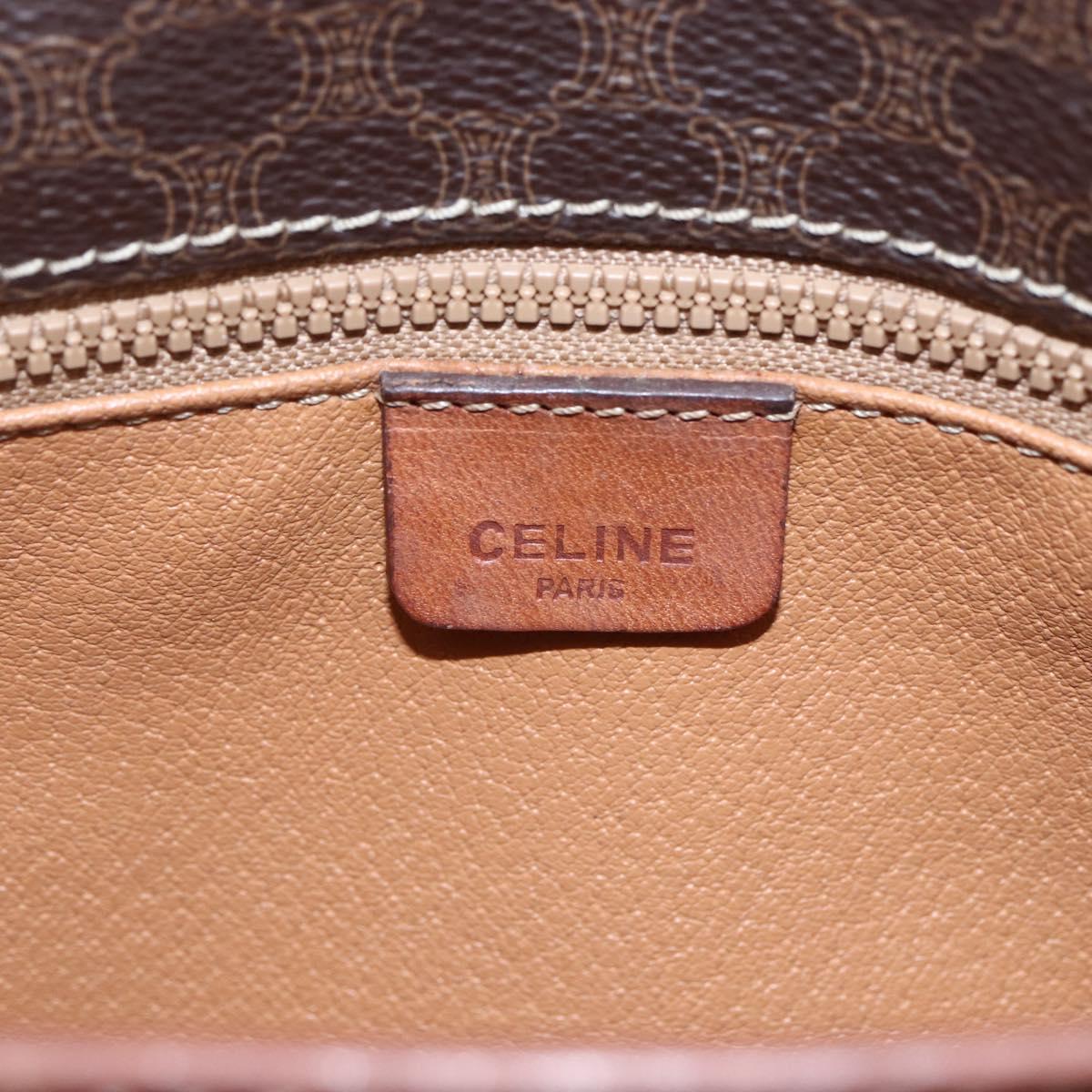 CELINE Macadam Canvas Shoulder Bag PVC Leather Brown Gold Auth mr1621
