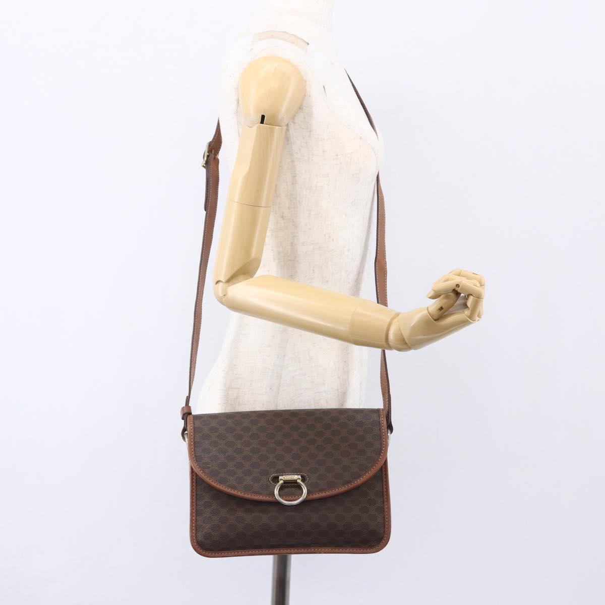 CELINE Macadam Canvas Shoulder Bag PVC Leather Brown Gold Auth mr1621