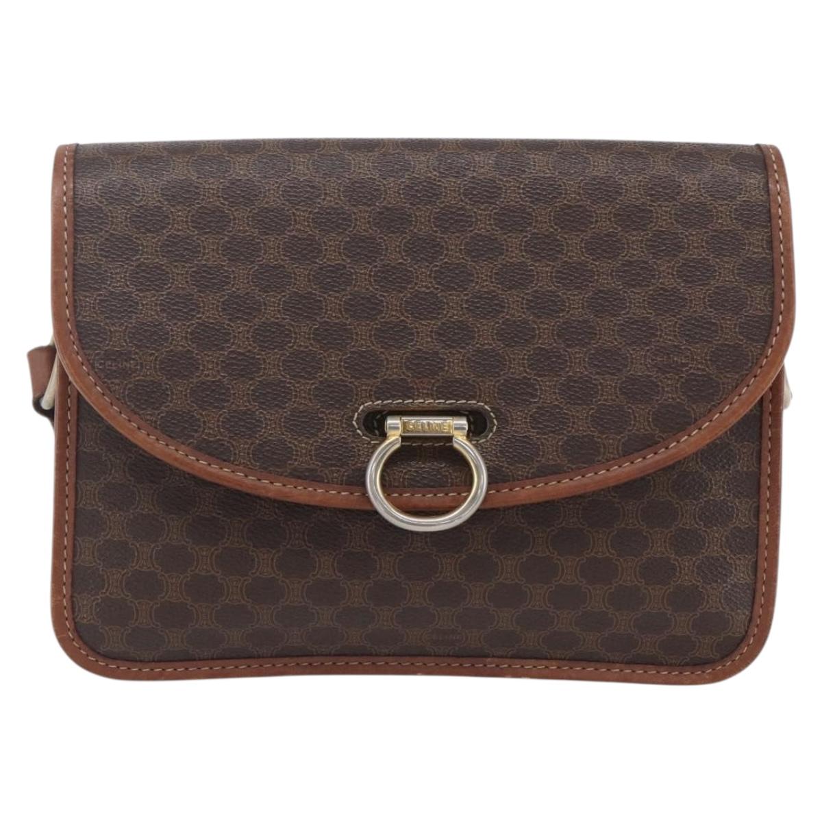 CELINE Macadam Canvas Shoulder Bag PVC Leather Brown Gold Auth mr1621