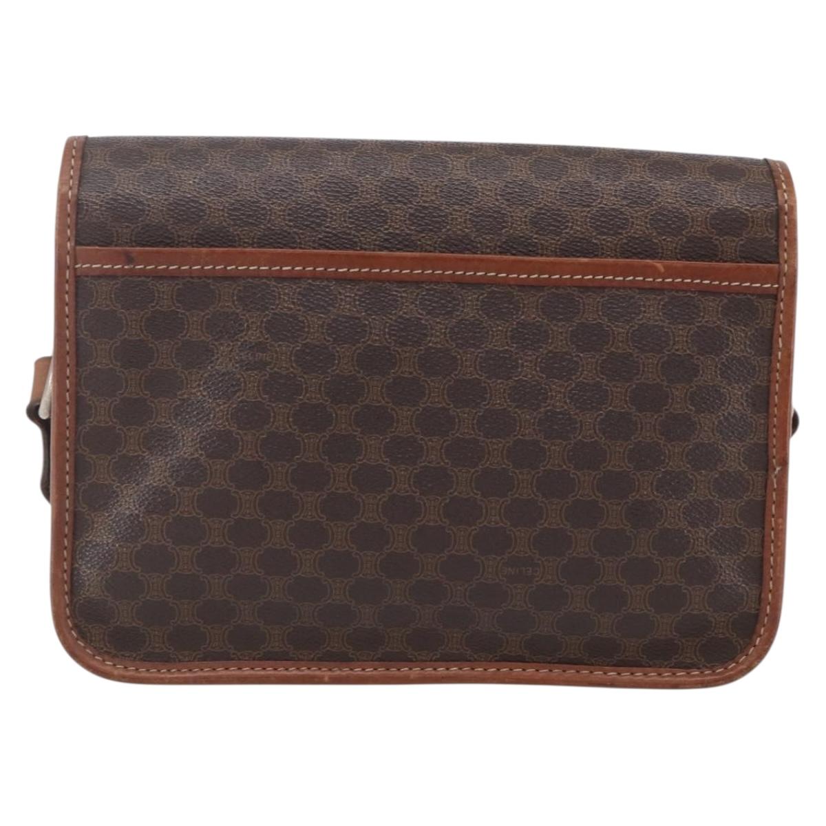 CELINE Macadam Canvas Shoulder Bag PVC Leather Brown Gold Auth mr1621