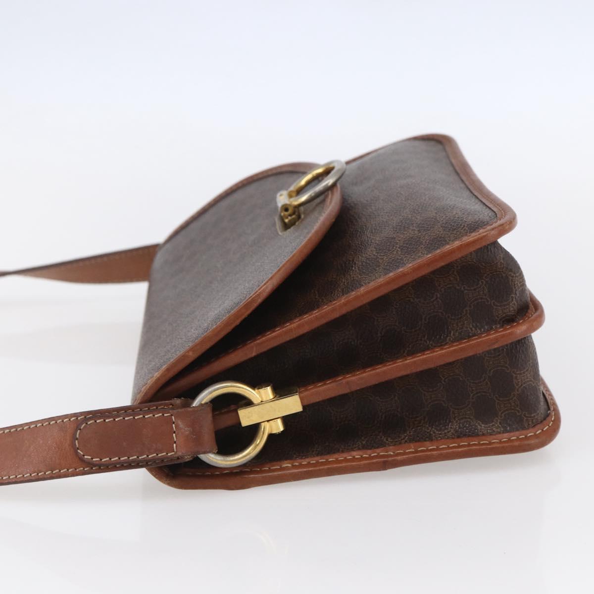 CELINE Macadam Canvas Shoulder Bag PVC Leather Brown Gold Auth mr1621