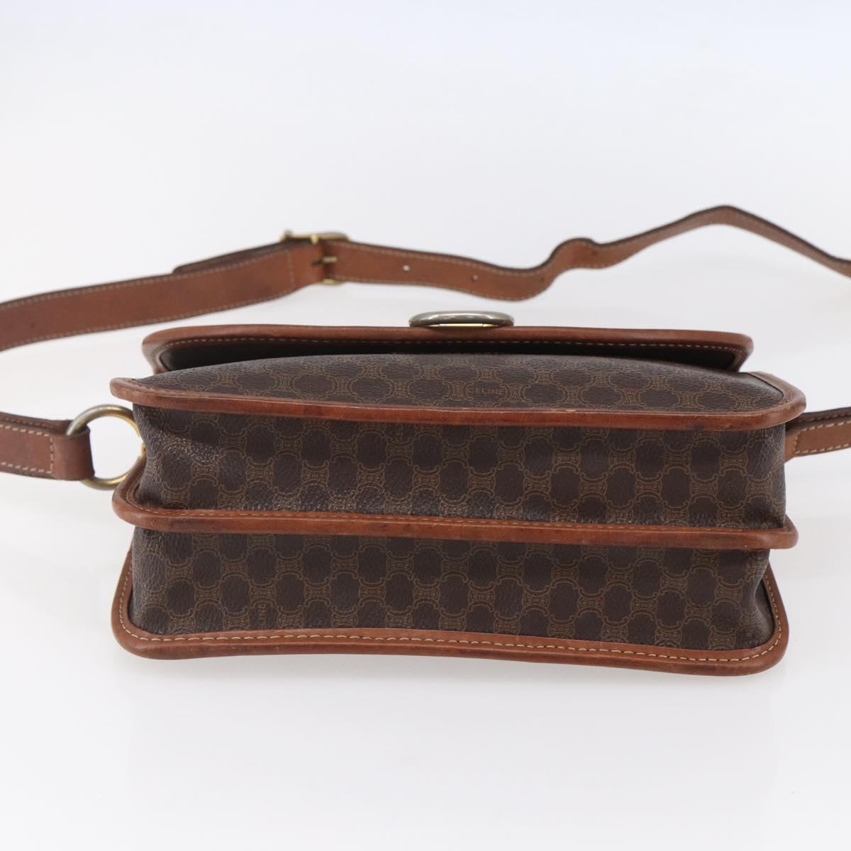 CELINE Macadam Canvas Shoulder Bag PVC Leather Brown Gold Auth mr1621