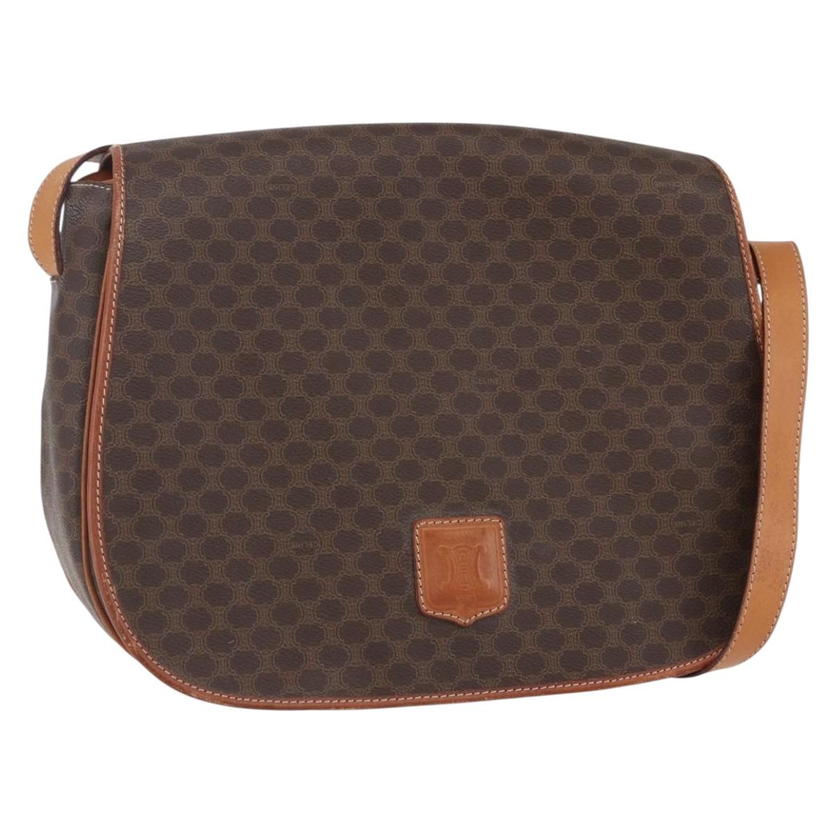 CELINE Macadam Canvas Shoulder Bag PVC Leather Brown Gold Auth mr1622