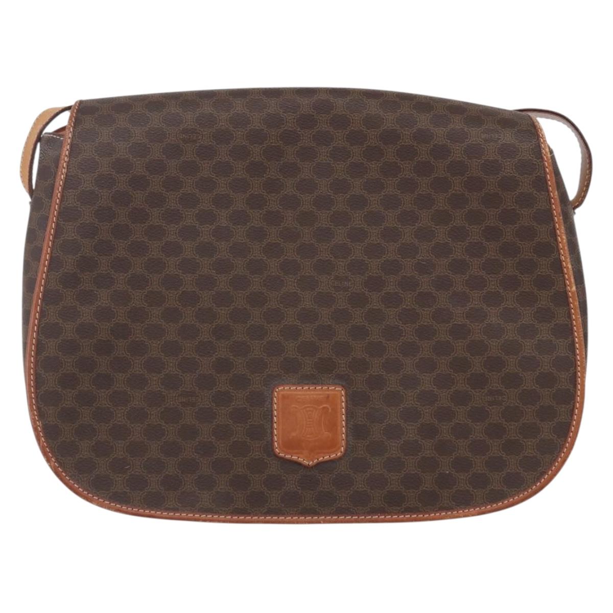 CELINE Macadam Canvas Shoulder Bag PVC Leather Brown Gold Auth mr1622