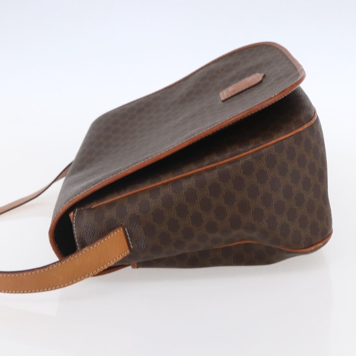 CELINE Macadam Canvas Shoulder Bag PVC Leather Brown Gold Auth mr1622
