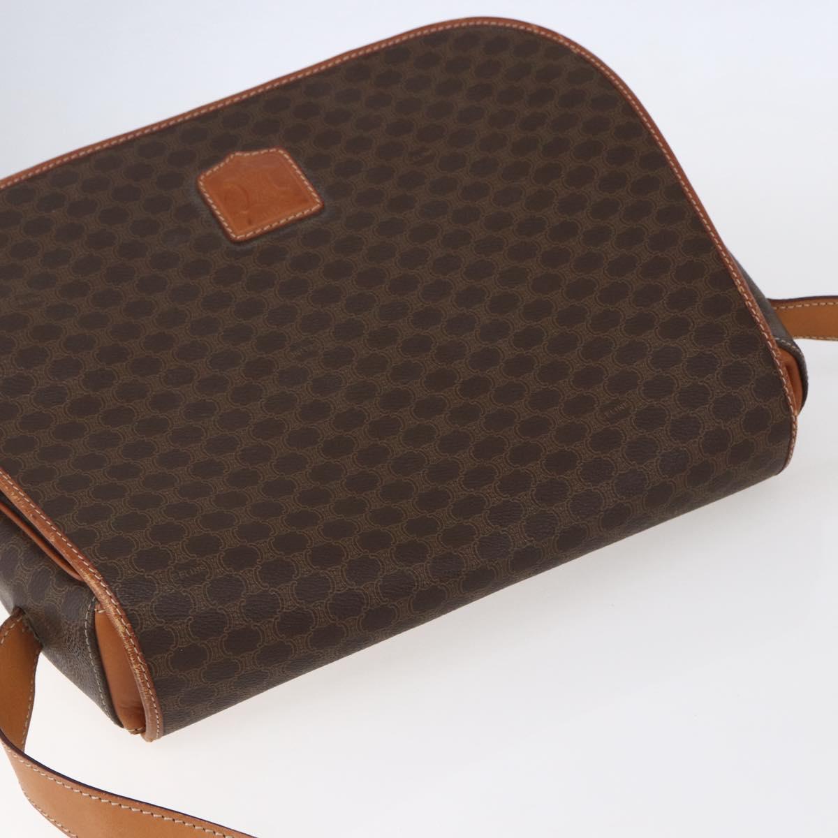 CELINE Macadam Canvas Shoulder Bag PVC Leather Brown Gold Auth mr1622