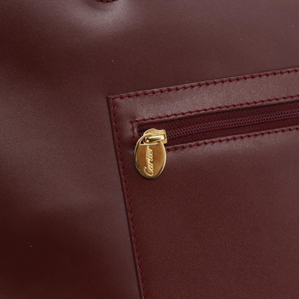 CARTIER Tote Bag Leather Bordeaux Gold Auth mr1623
