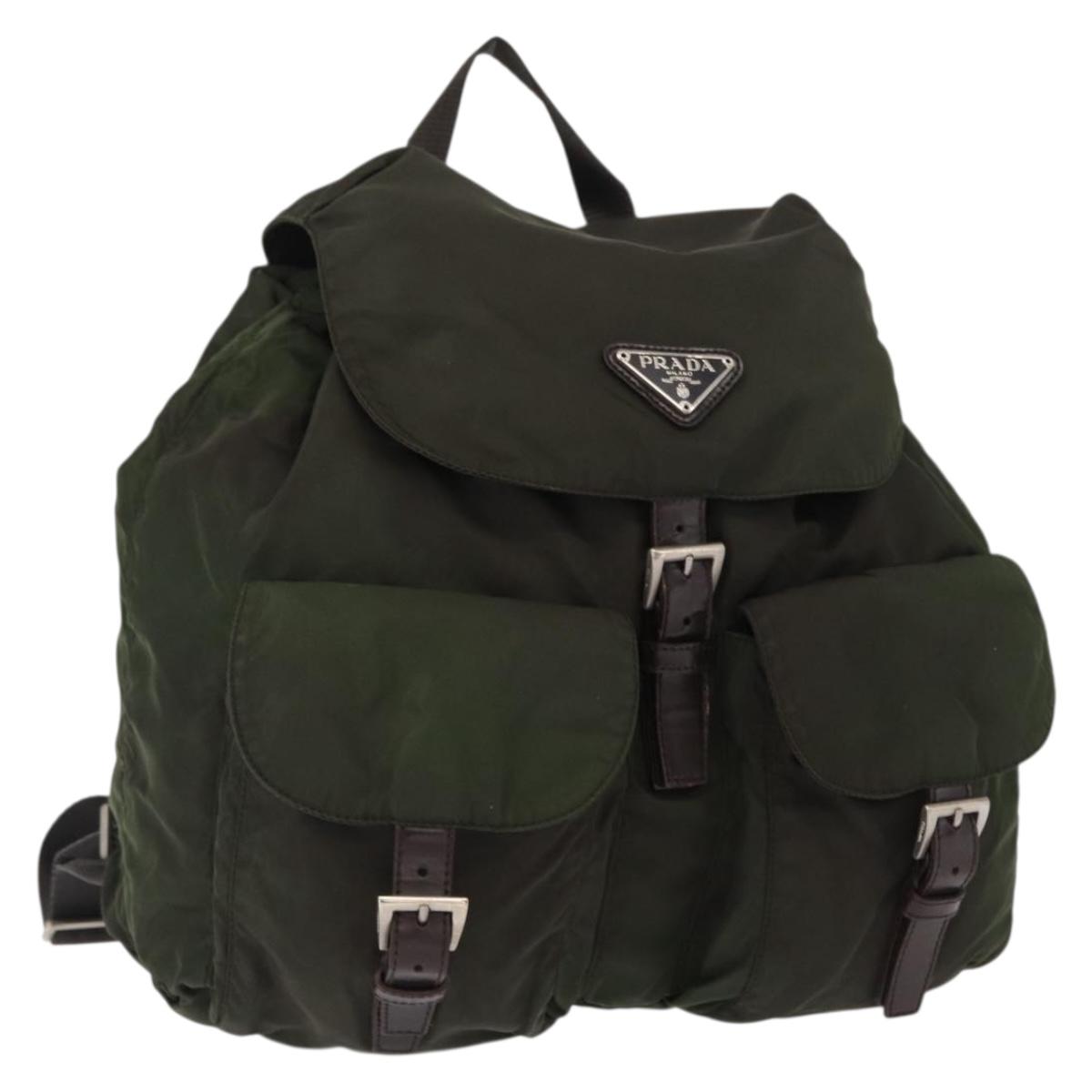 PRADA Backpack Nylon Khaki Silver Auth mr1625