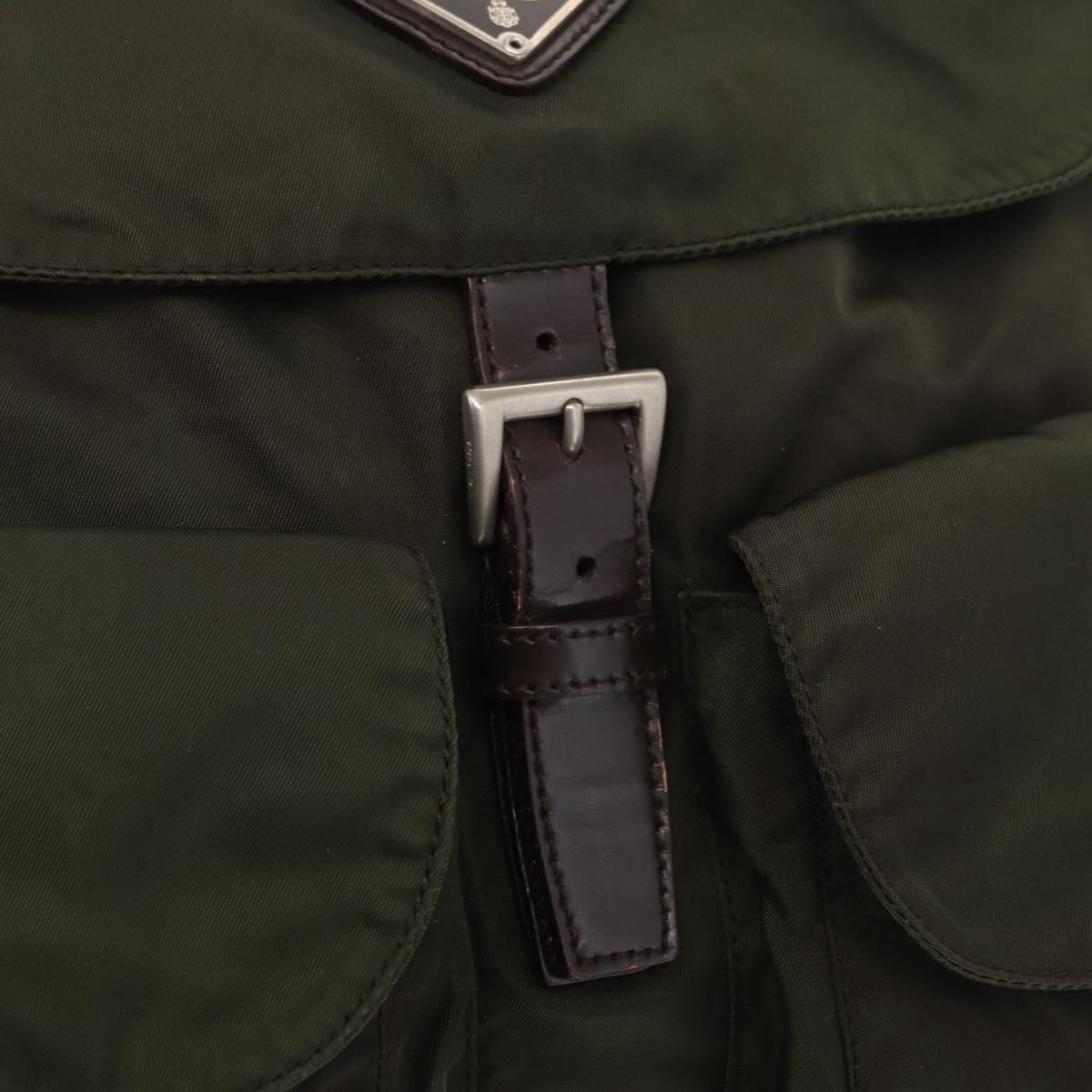 PRADA Backpack Nylon Khaki Silver Auth mr1625