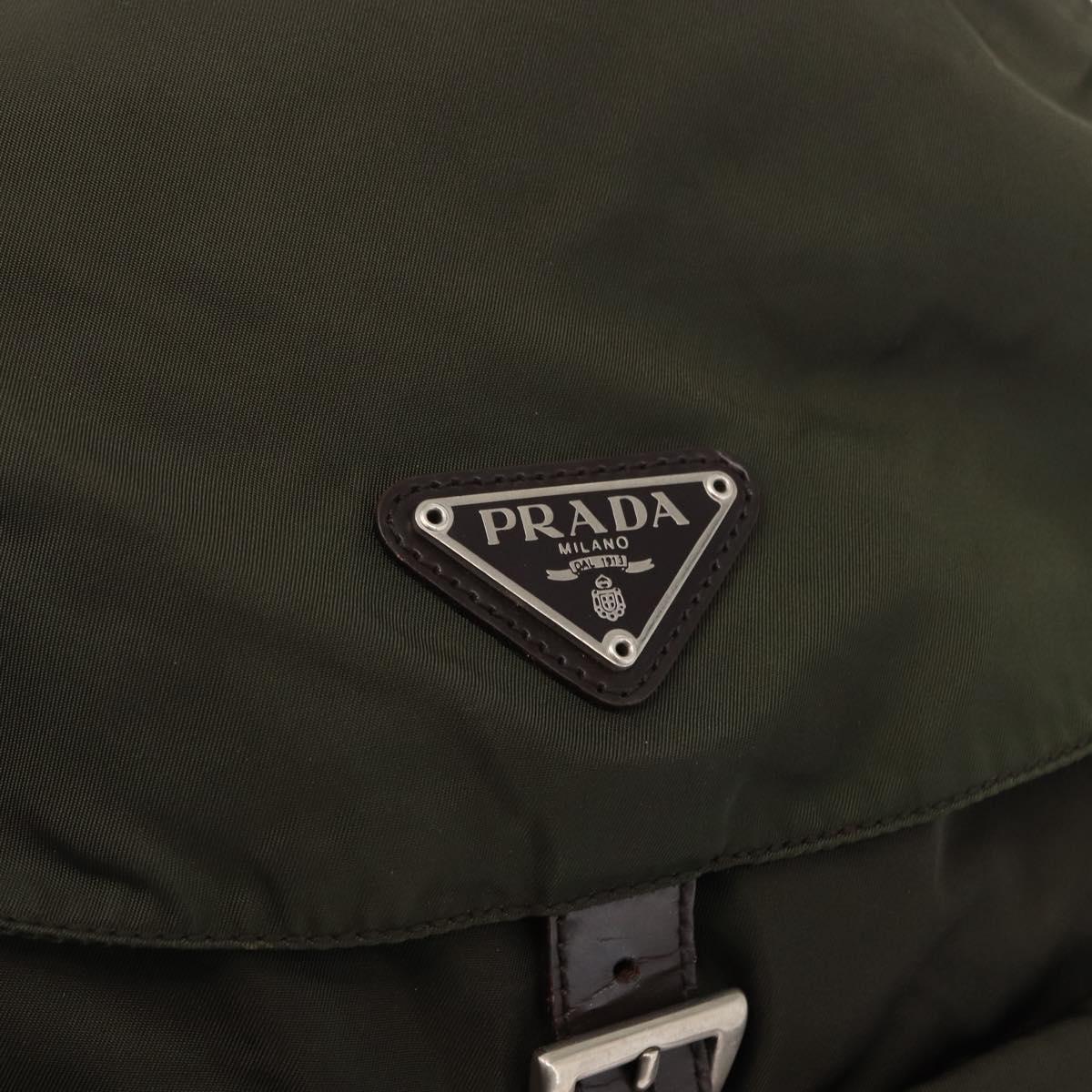 PRADA Backpack Nylon Khaki Silver Auth mr1625