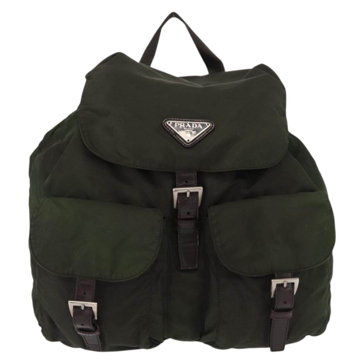 PRADA Backpack Nylon Khaki Silver Auth mr1625