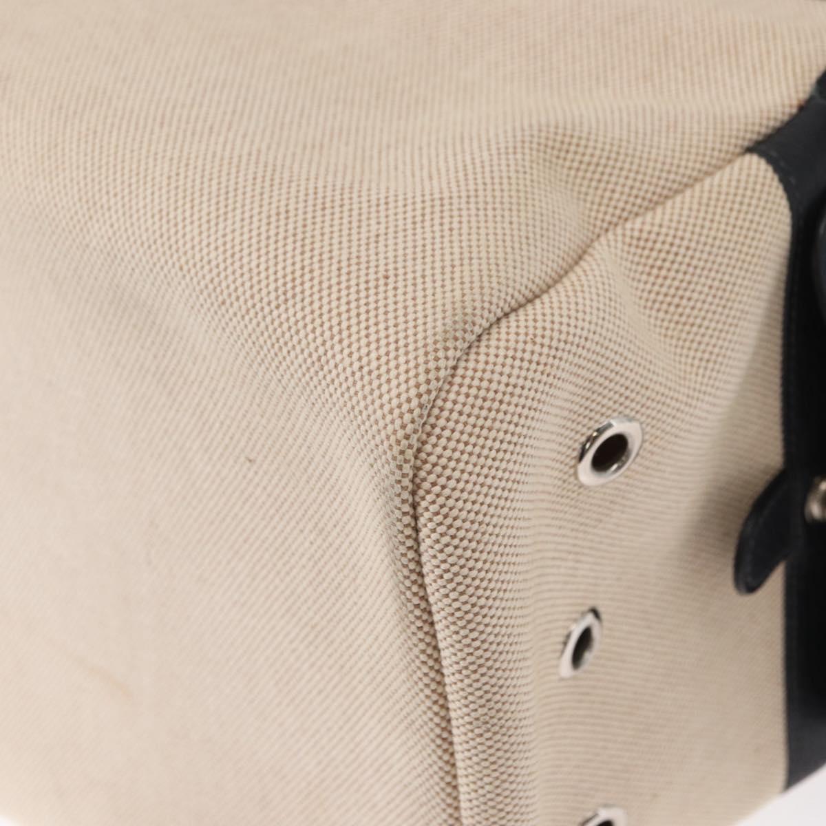 HERMES Pet Carry Bag Canvas Leather Beige Silver Auth mr1626