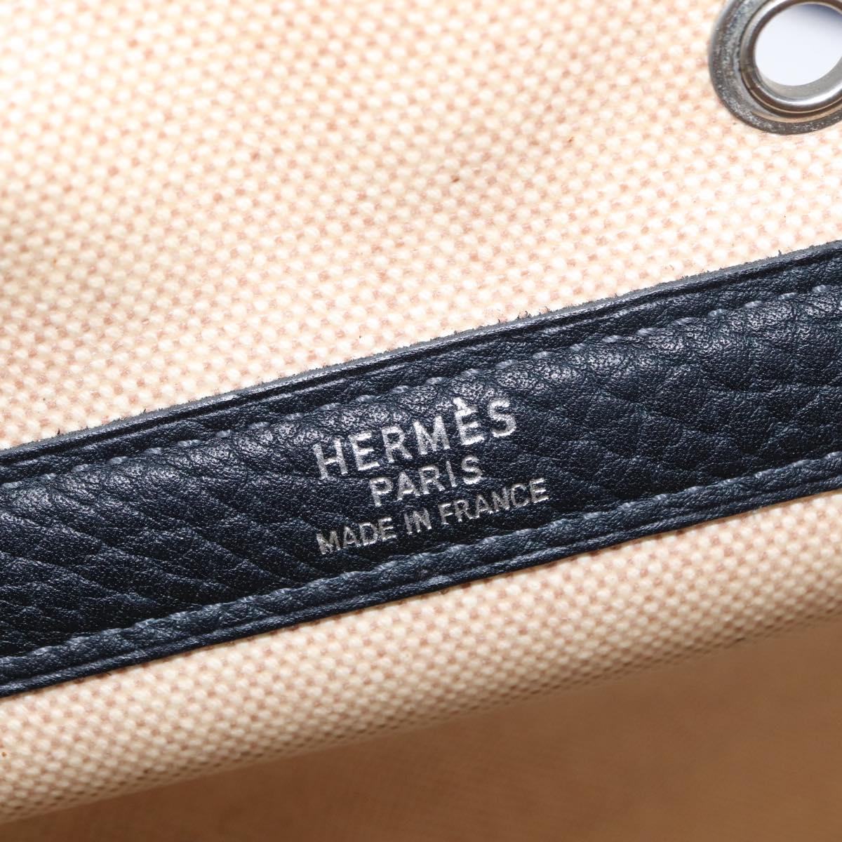 HERMES Pet Carry Bag Canvas Leather Beige Silver Auth mr1626