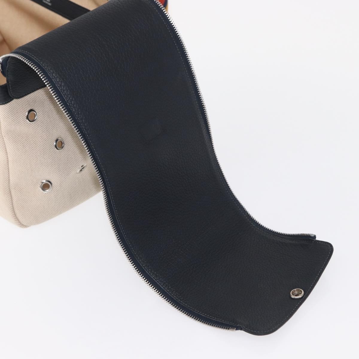 HERMES Pet Carry Bag Canvas Leather Beige Silver Auth mr1626