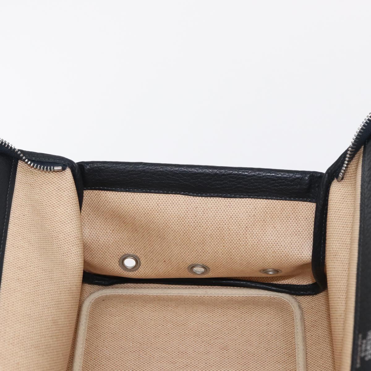 HERMES Pet Carry Bag Canvas Leather Beige Silver Auth mr1626