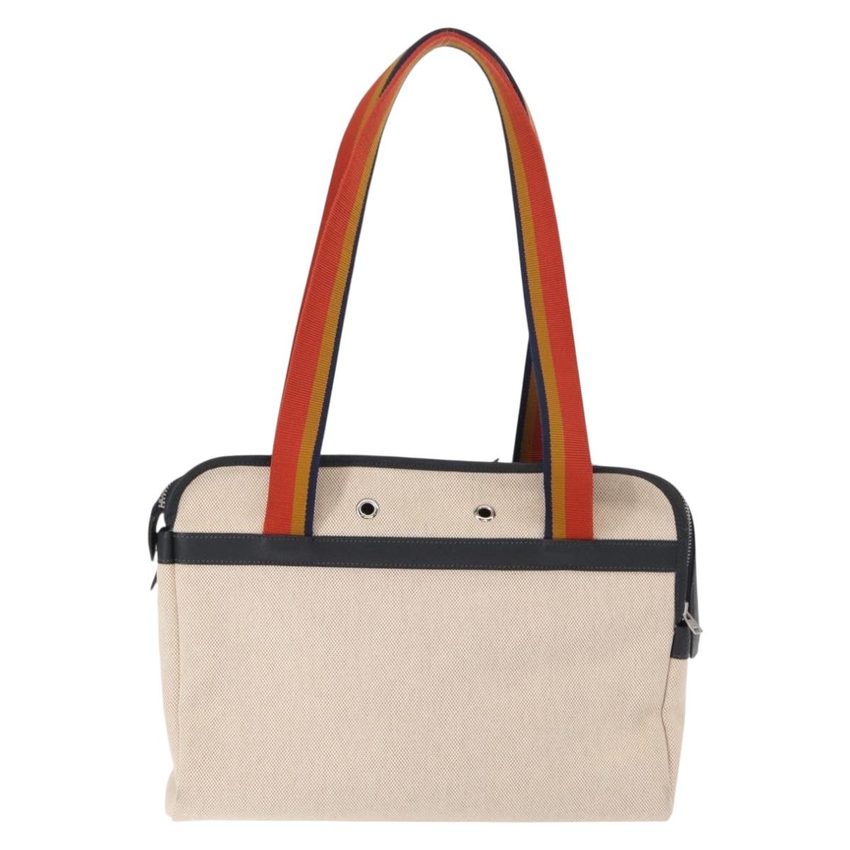 HERMES Pet Carry Bag Canvas Leather Beige Silver Auth mr1626