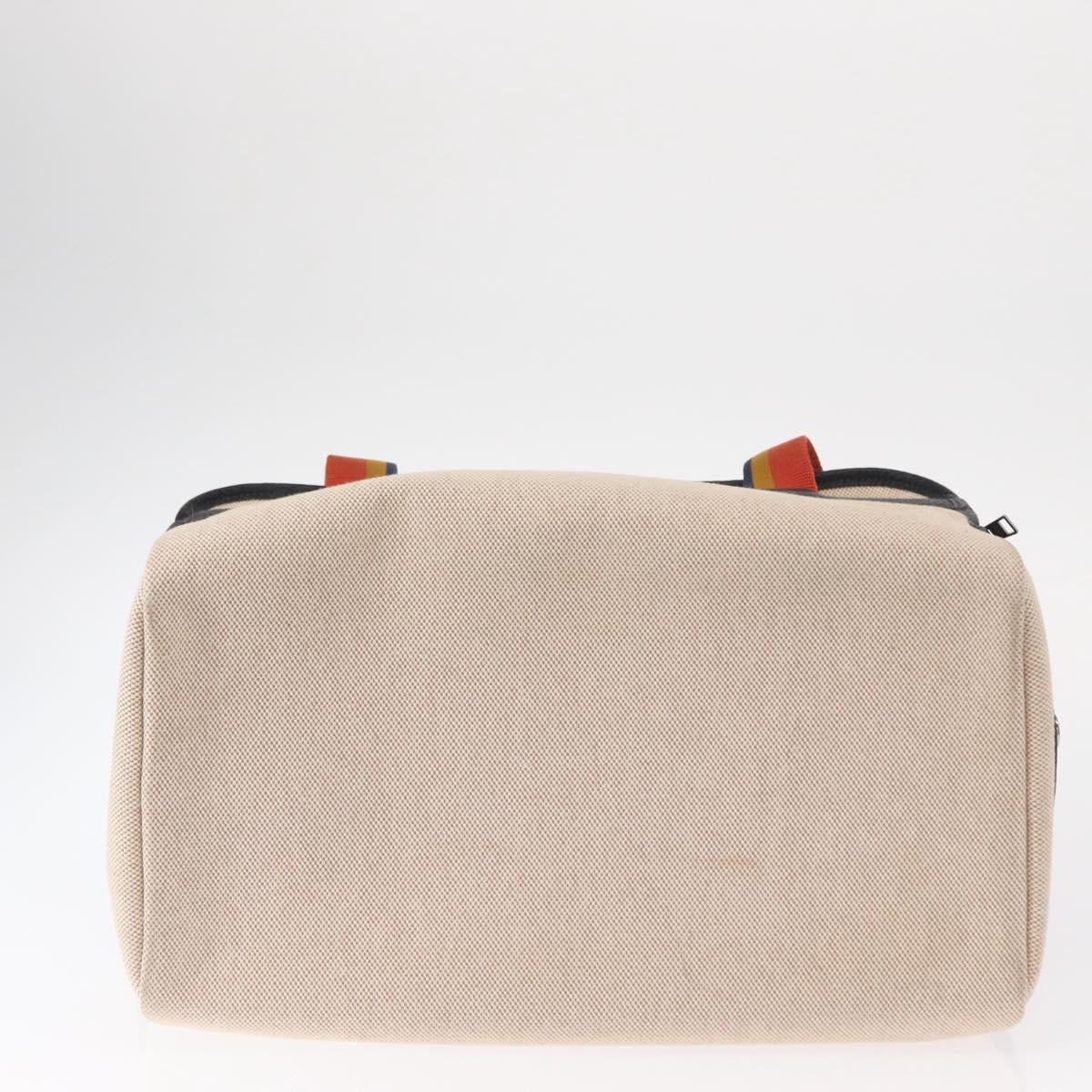 HERMES Pet Carry Bag Canvas Leather Beige Silver Auth mr1626