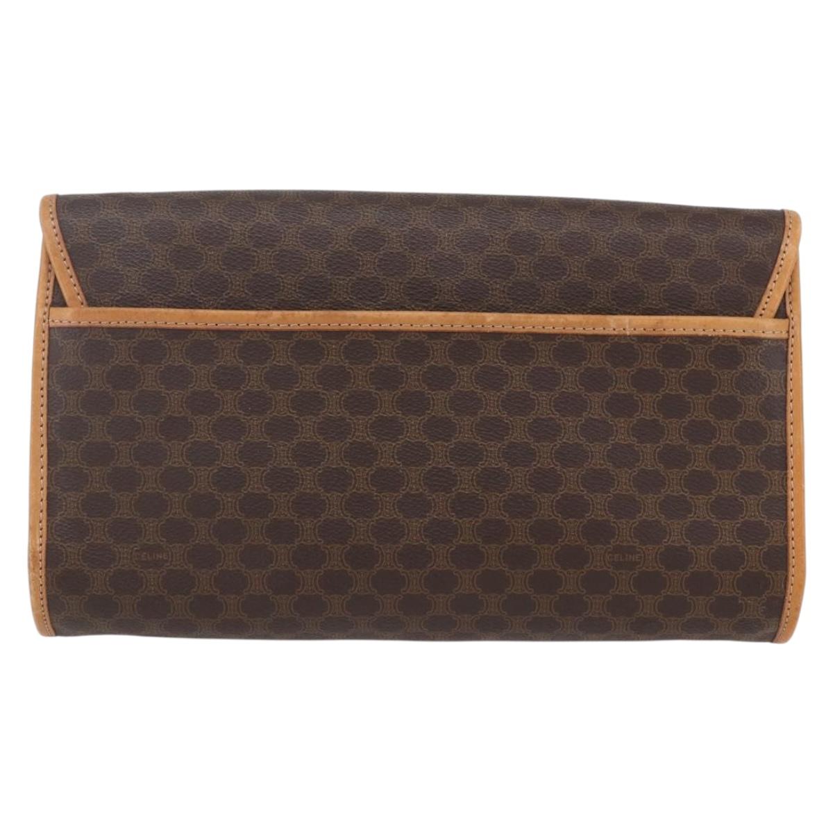 CELINE Macadam Canvas Clutch Bag PVC Leather Brown Gold Auth mr1627