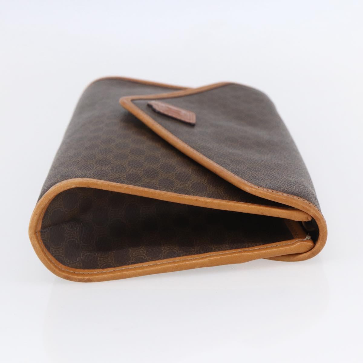CELINE Macadam Canvas Clutch Bag PVC Leather Brown Gold Auth mr1627