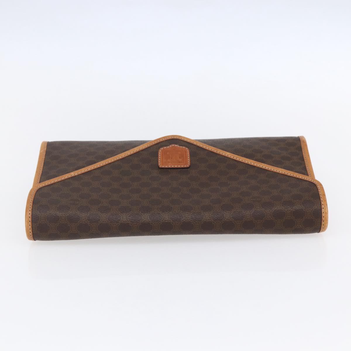 CELINE Macadam Canvas Clutch Bag PVC Leather Brown Gold Auth mr1627