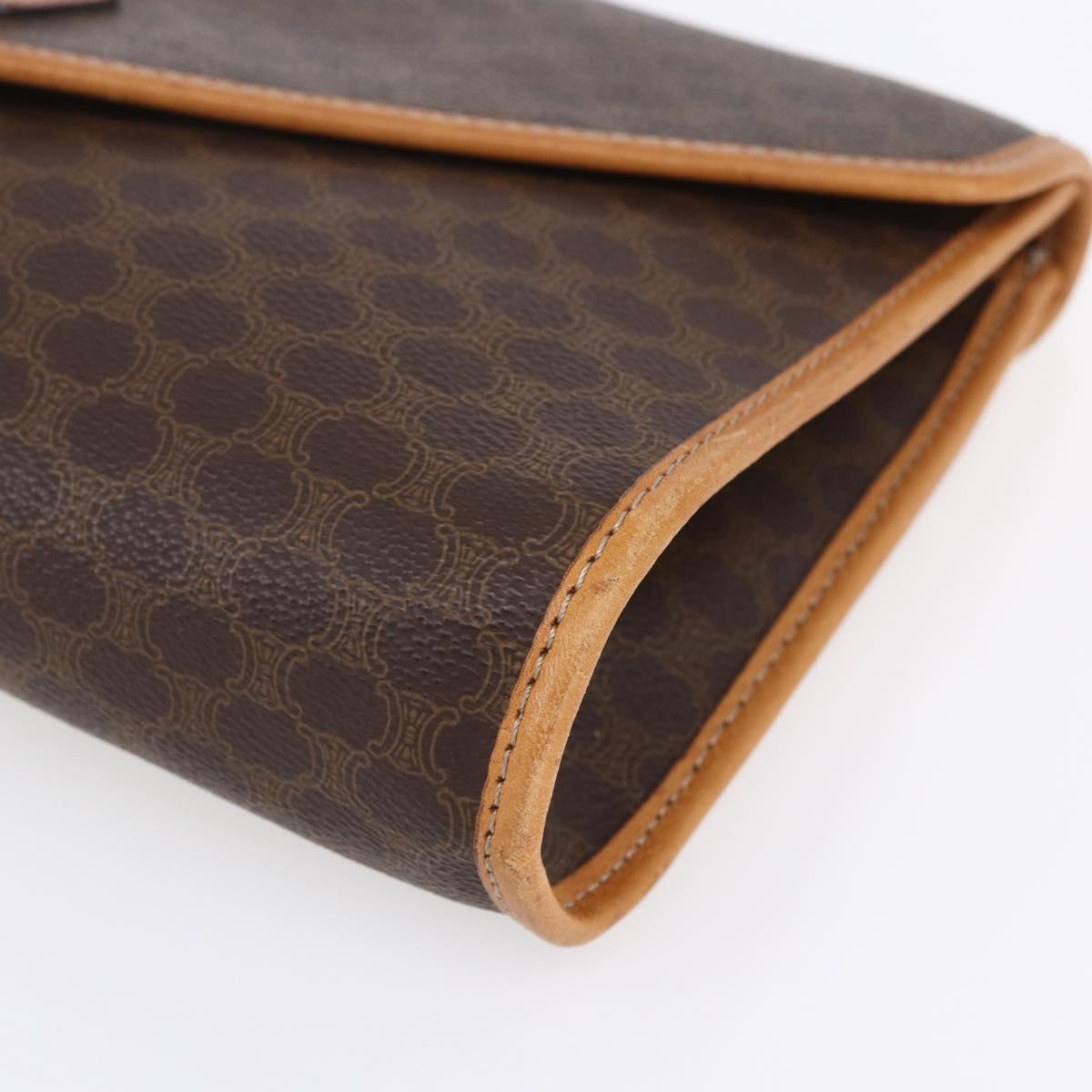CELINE Macadam Canvas Clutch Bag PVC Leather Brown Gold Auth mr1627