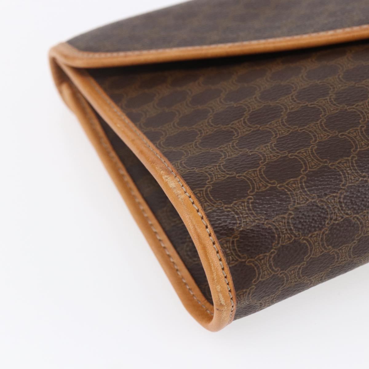 CELINE Macadam Canvas Clutch Bag PVC Leather Brown Gold Auth mr1627