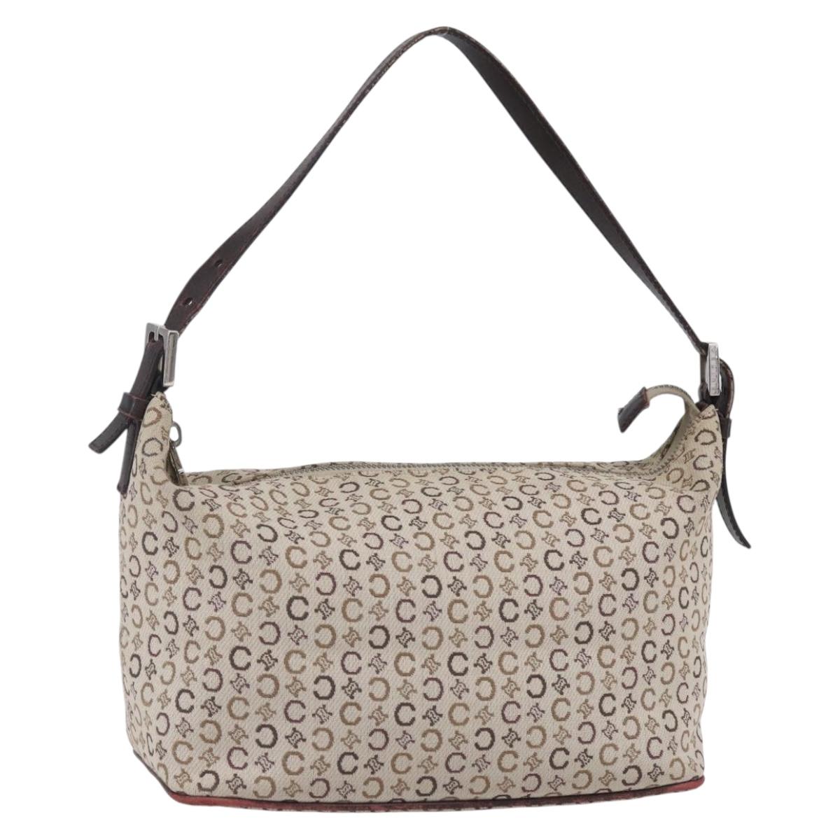 CELINE C Macadam Canvas Accessory Pouch Beige Silver Auth mr1628