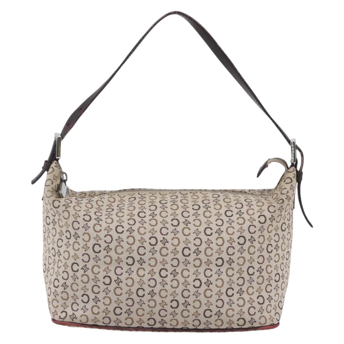 CELINE C Macadam Canvas Accessory Pouch Beige Silver Auth mr1628