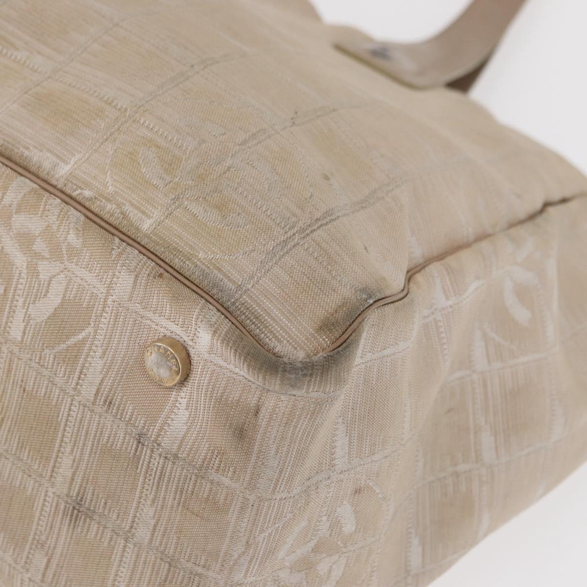 CHANEL New Travel Line Hand Bag Nylon Beige Gold CC Auth mr1630